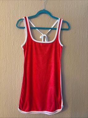 Red Tank Dress Coverup with White Trim XS